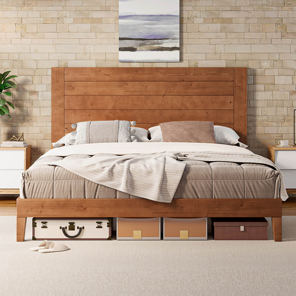 Fremont King Solid Wood Bed Frame -Light Brown