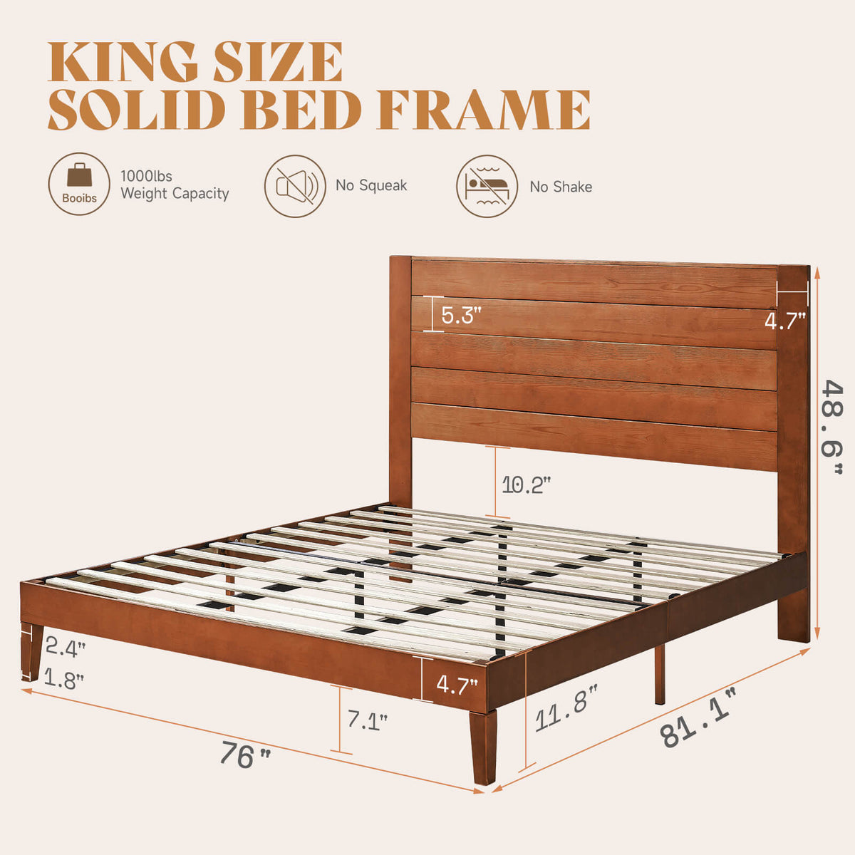 Fremont King Solid Wood Bed Frame -Light Brown