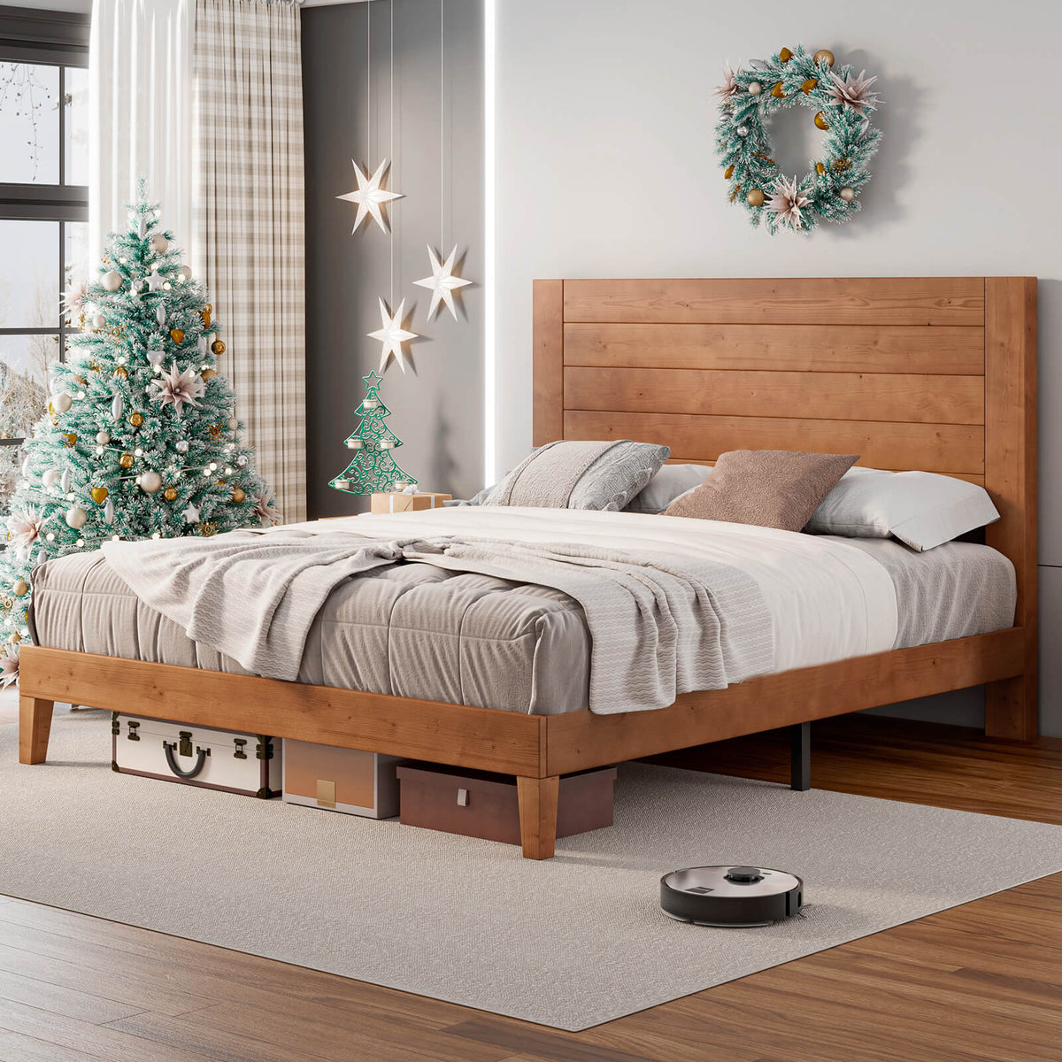 Fremont King Solid Wood Bed Frame -Light Brown