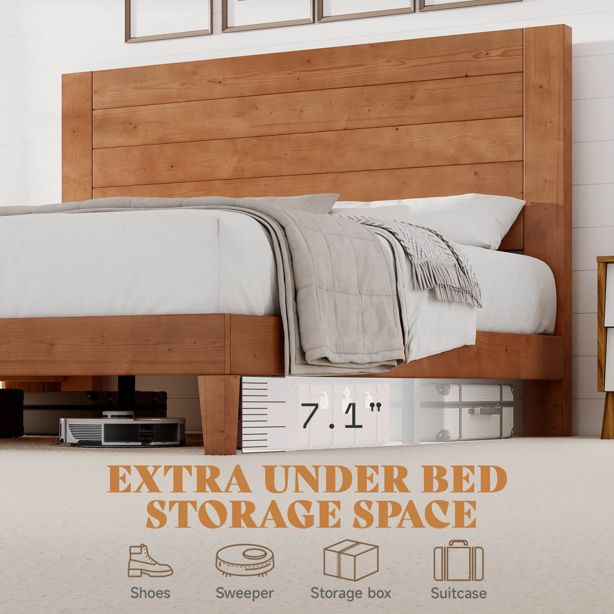 Fremont King Solid Wood Bed Frame -Light Brown