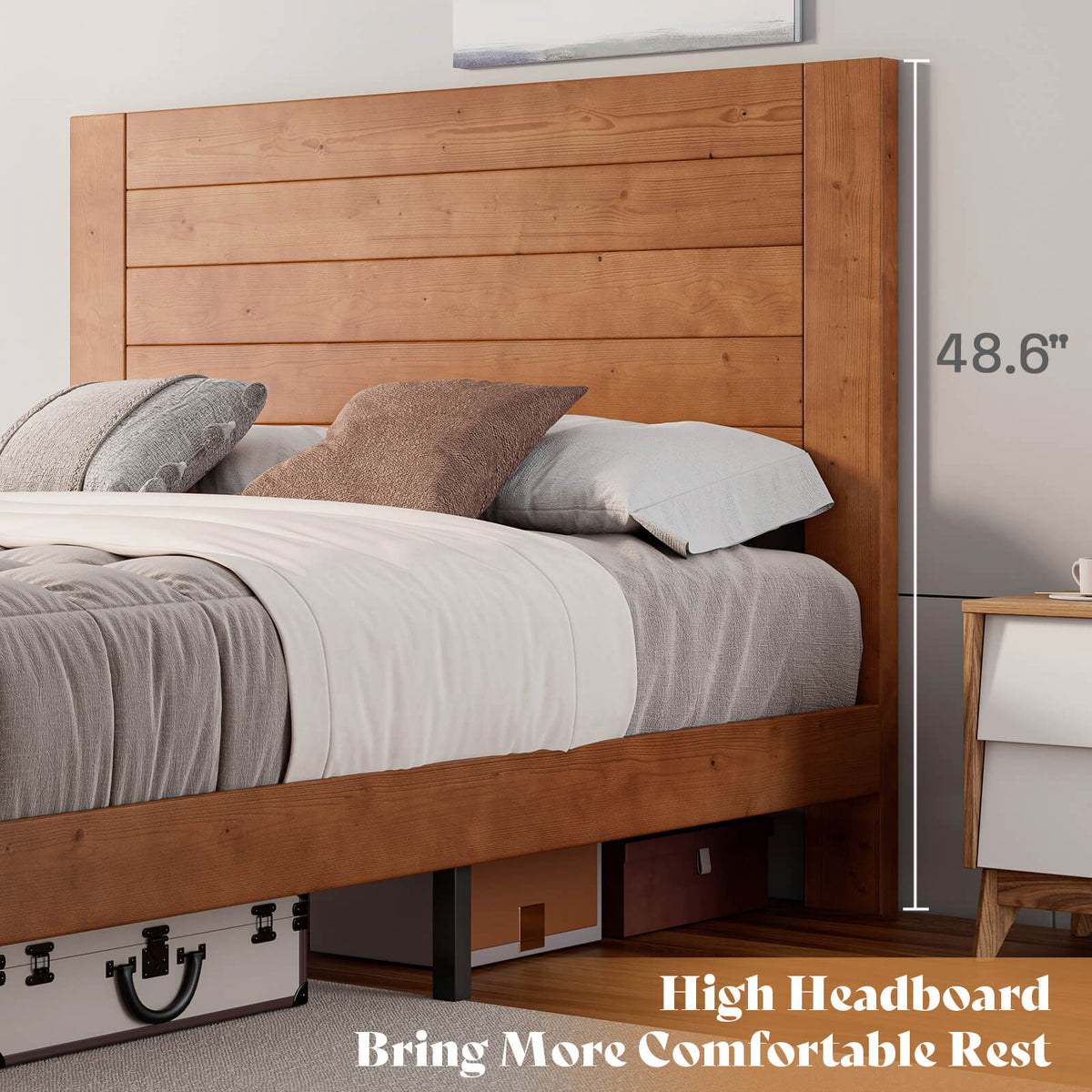 Fremont King Solid Wood Bed Frame -Light Brown