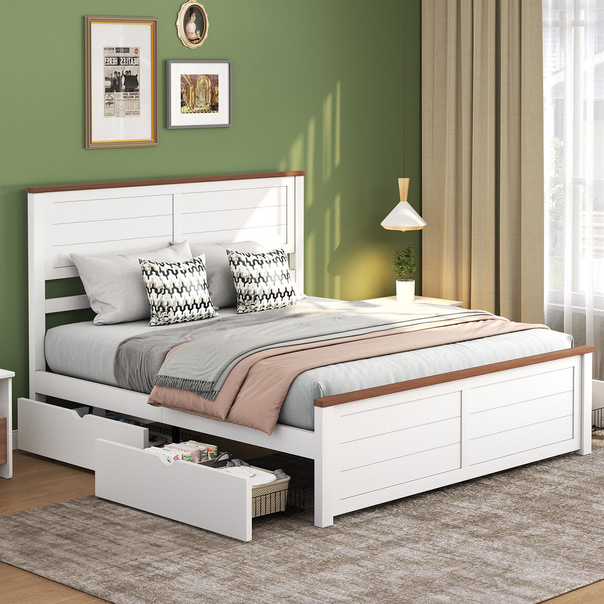 Allerton Solid Wood Storage Bed Frame - Queen / Antique White