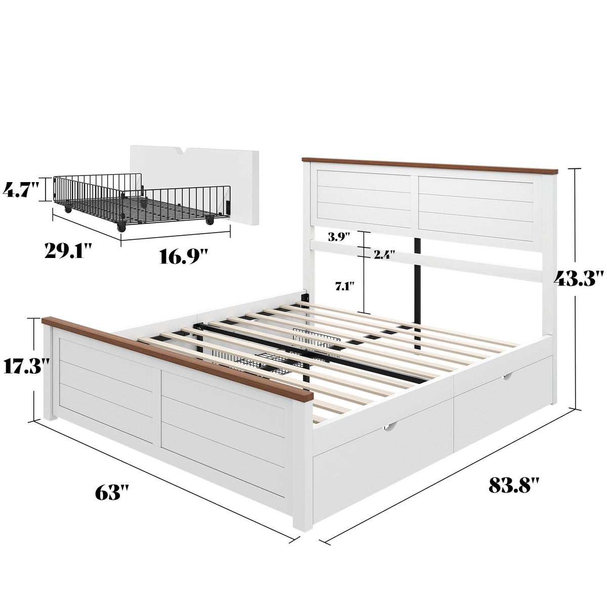 Allerton Solid Wood Storage Bed Frame - Queen / Antique White