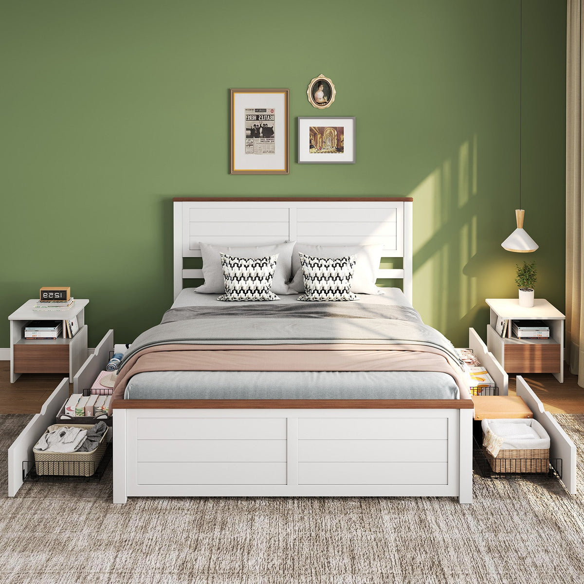 Allerton Solid Wood Storage Bed Frame - Queen / Antique White