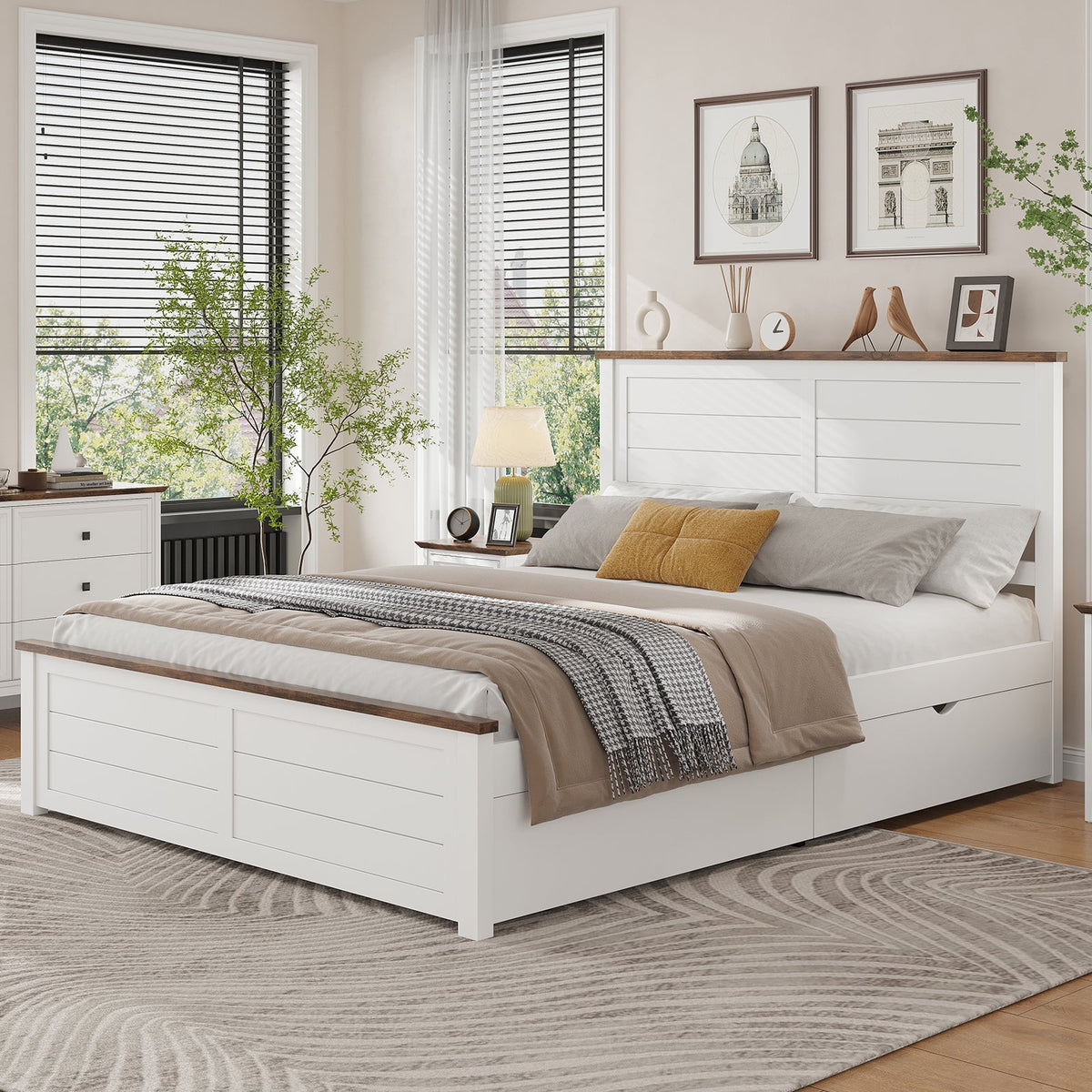 Allerton Solid Wood Storage Bed Frame - Queen / Antique White