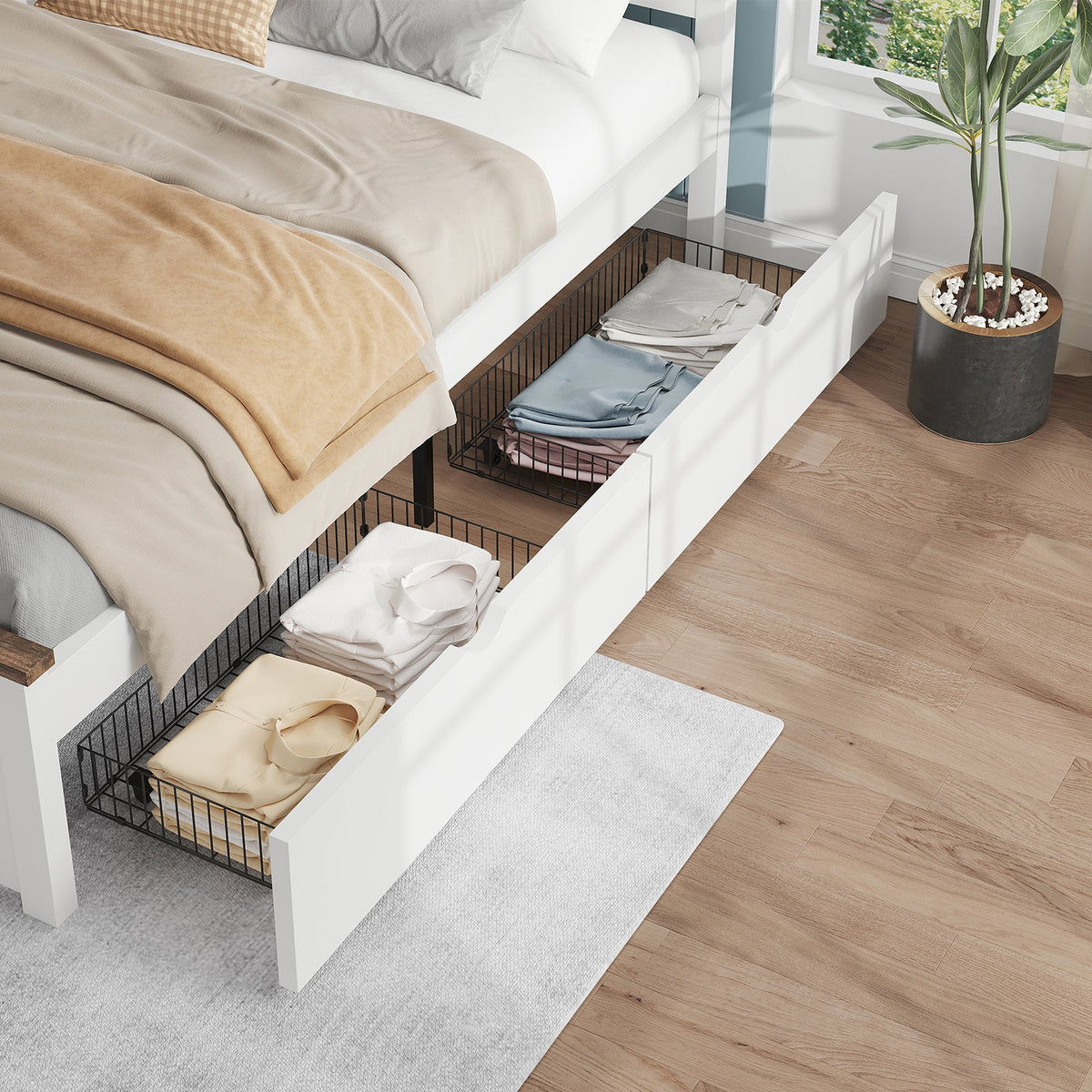 Allerton Solid Wood Storage Bed Frame - Queen / Antique White