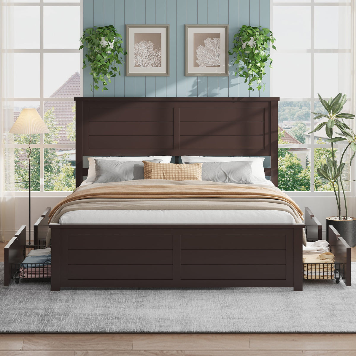 Allerton Solid Wood Storage Bed Frame - Queen / Dark Coffee