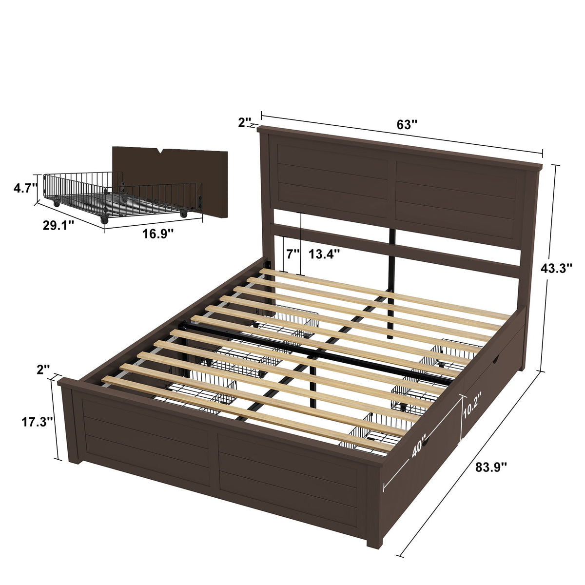 Allerton Solid Wood Storage Bed Frame - Queen / Dark Coffee