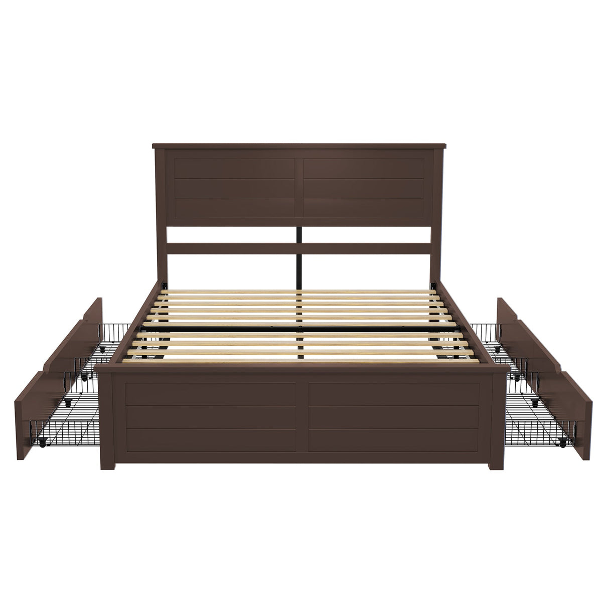 Allerton Solid Wood Storage Bed Frame - Queen / Dark Coffee