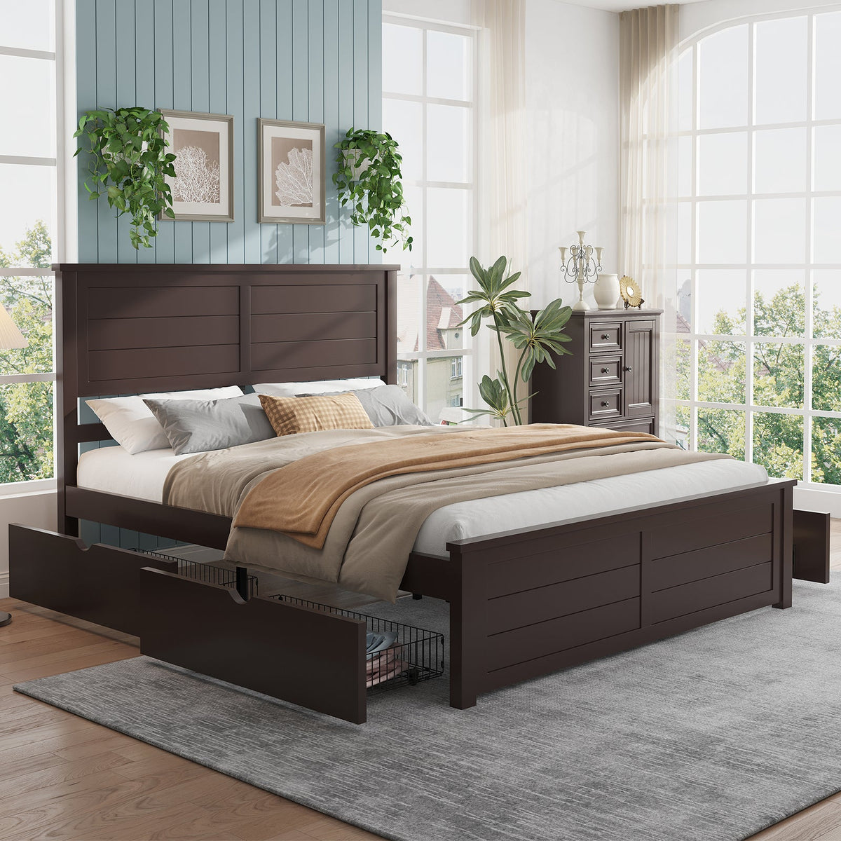 Allerton Solid Wood Storage Bed Frame - Queen / Dark Coffee