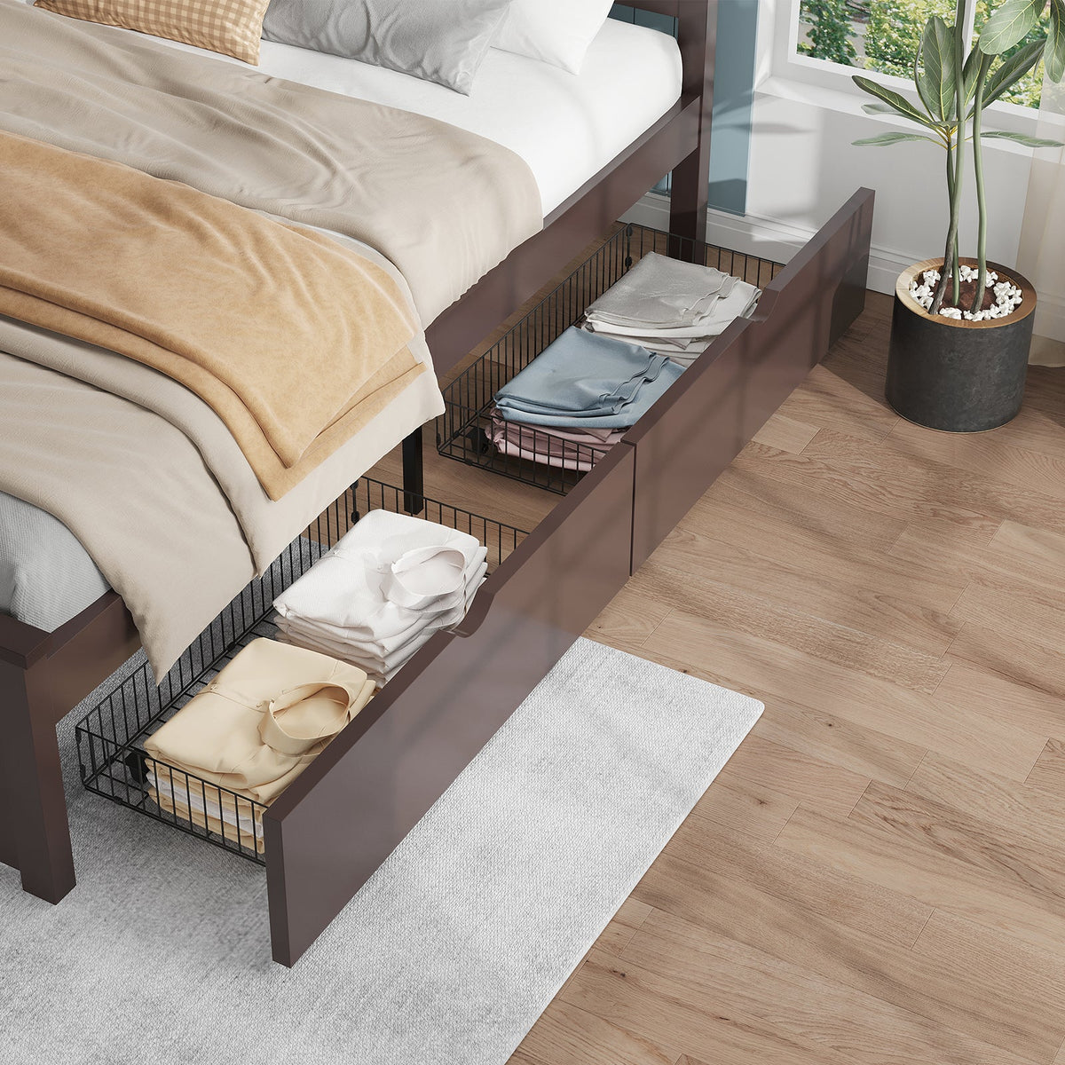 Allerton Solid Wood Storage Bed Frame - Queen / Dark Coffee