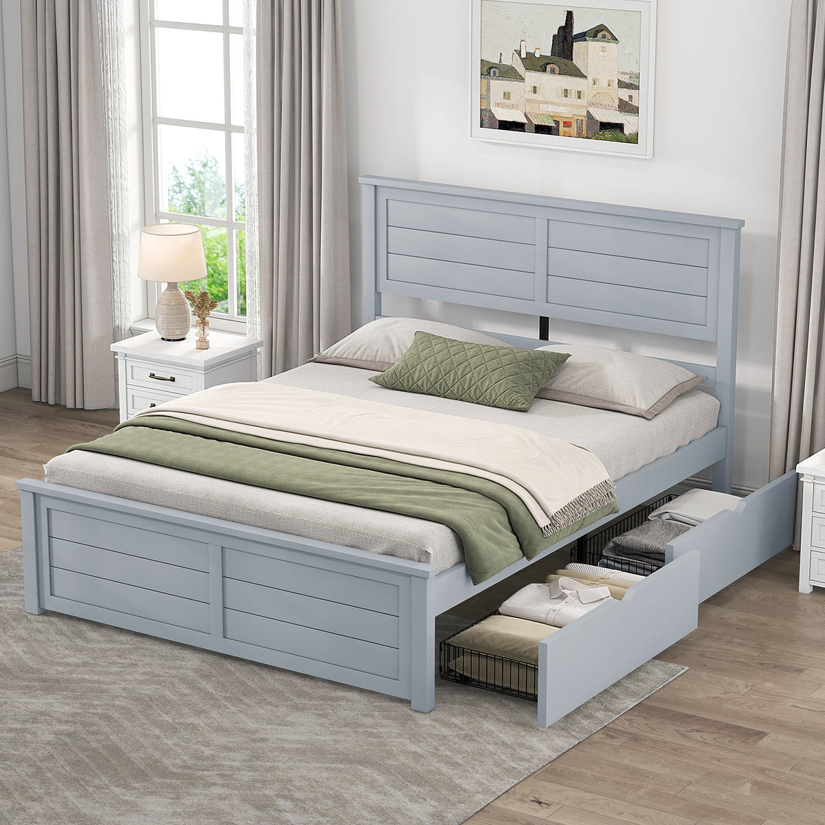 Allerton Solid Wood Storage Bed Frame - Queen / Grayish Blue