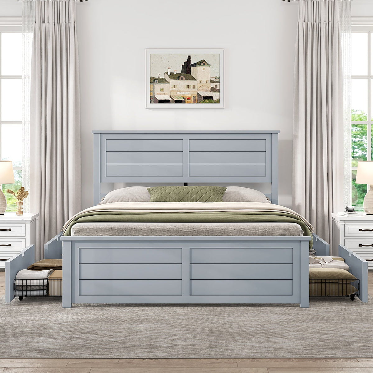 Allerton Solid Wood Storage Bed Frame - Queen / Grayish Blue
