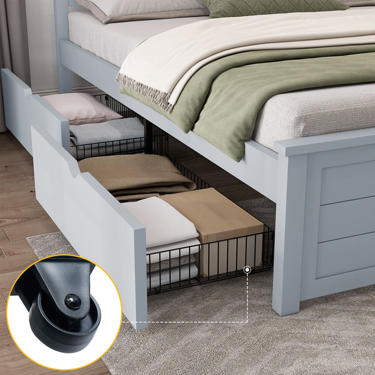 Allerton Solid Wood Storage Bed Frame - Queen / Grayish Blue