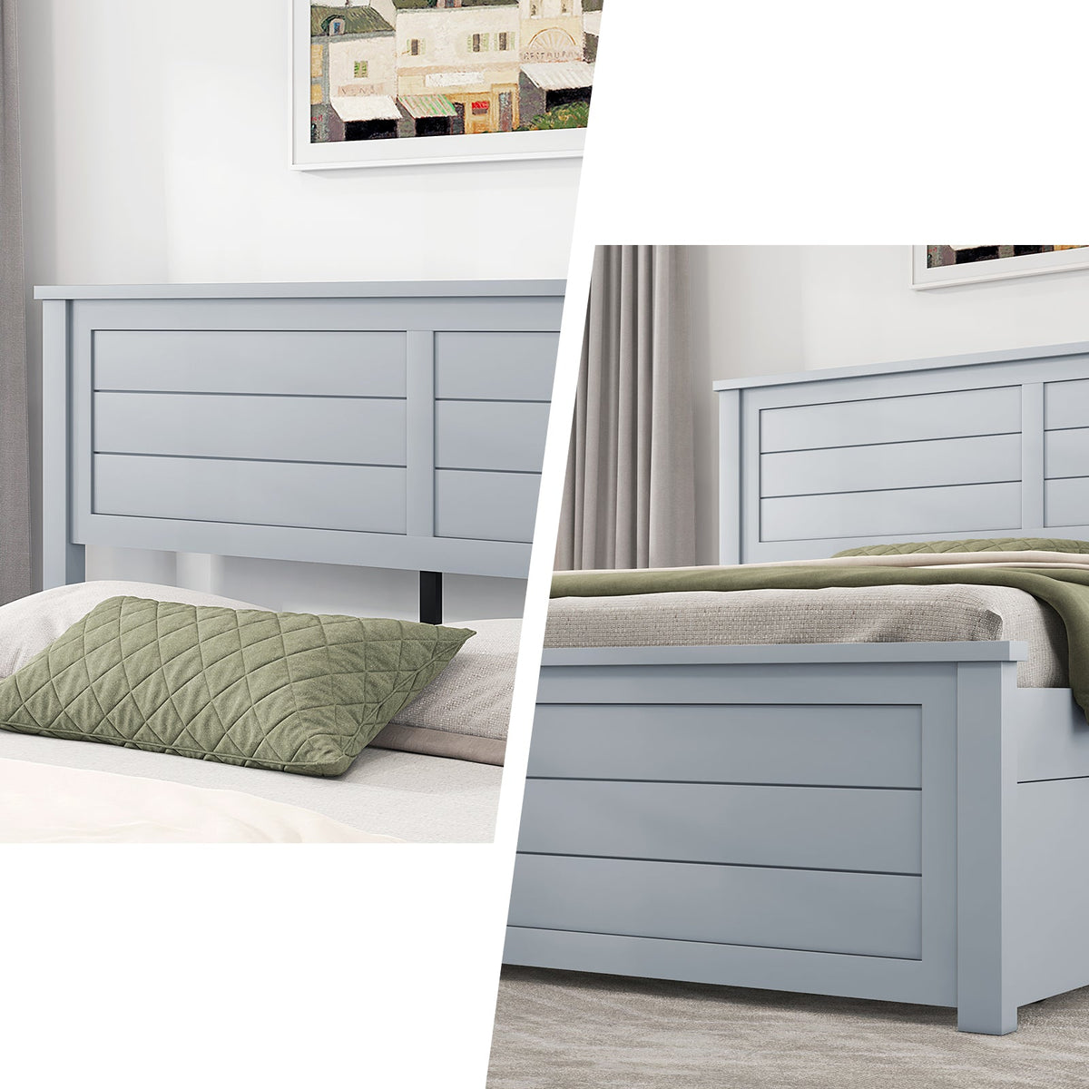 Allerton Solid Wood Storage Bed Frame - Queen / Grayish Blue