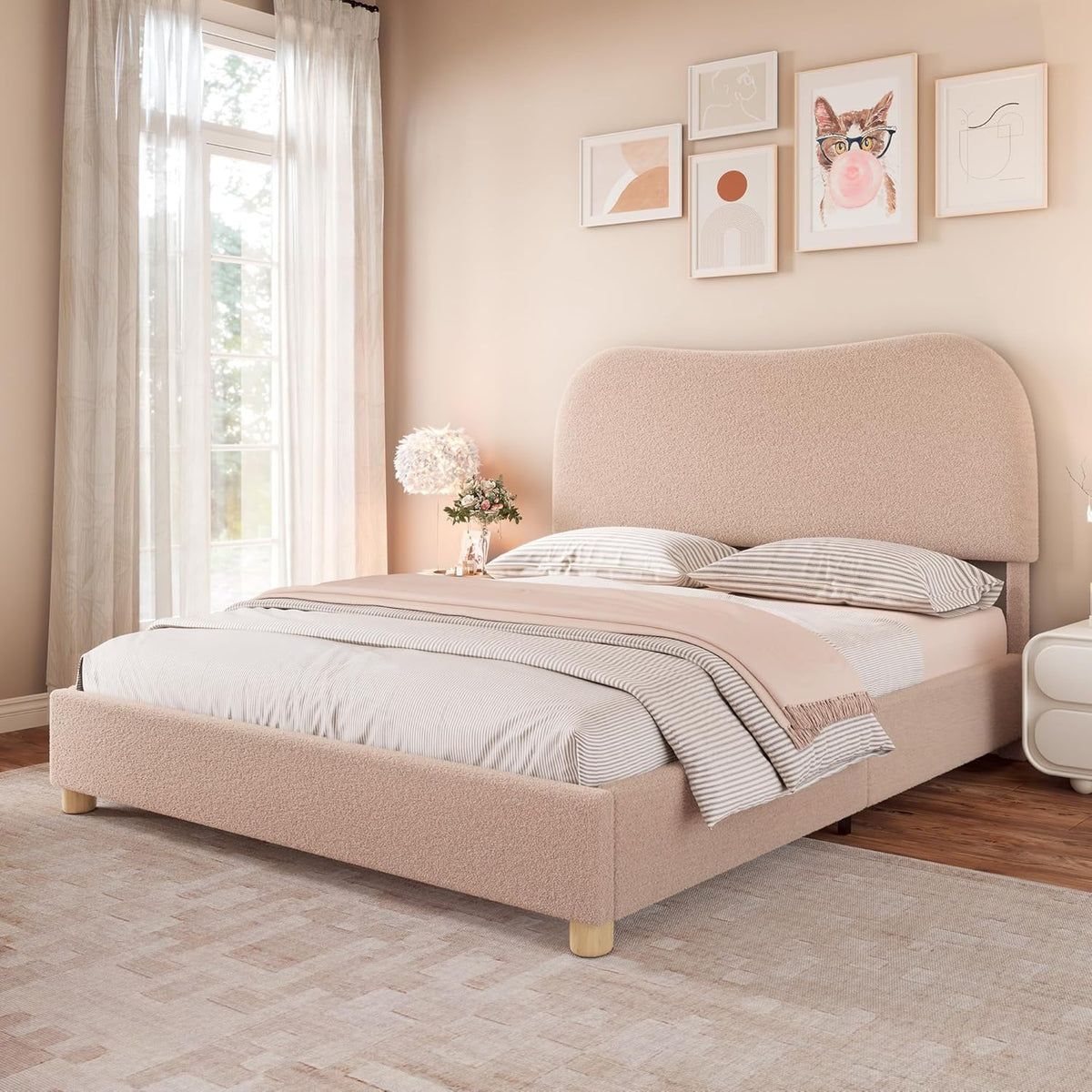Boucle Fabric Full Bed Frame