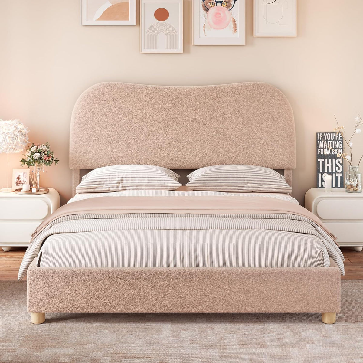 Boucle Fabric Full Bed Frame