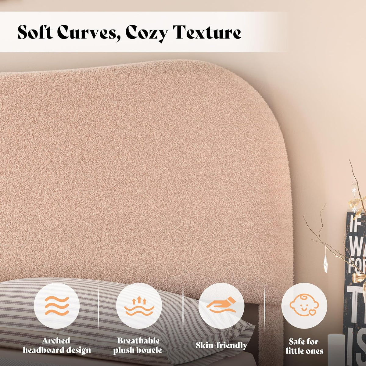 Boucle Fabric Full Bed Frame