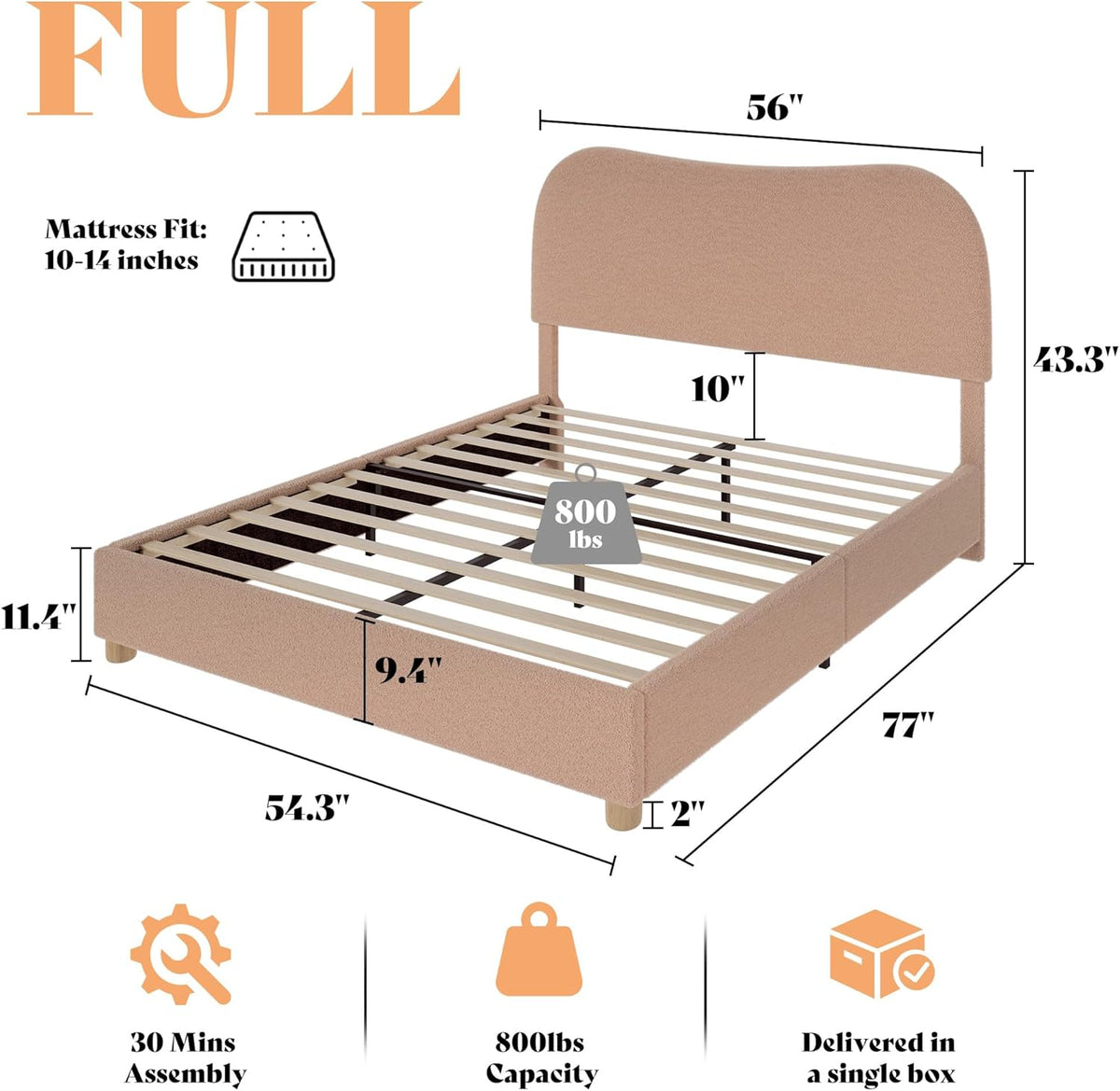Boucle Fabric Full Bed Frame