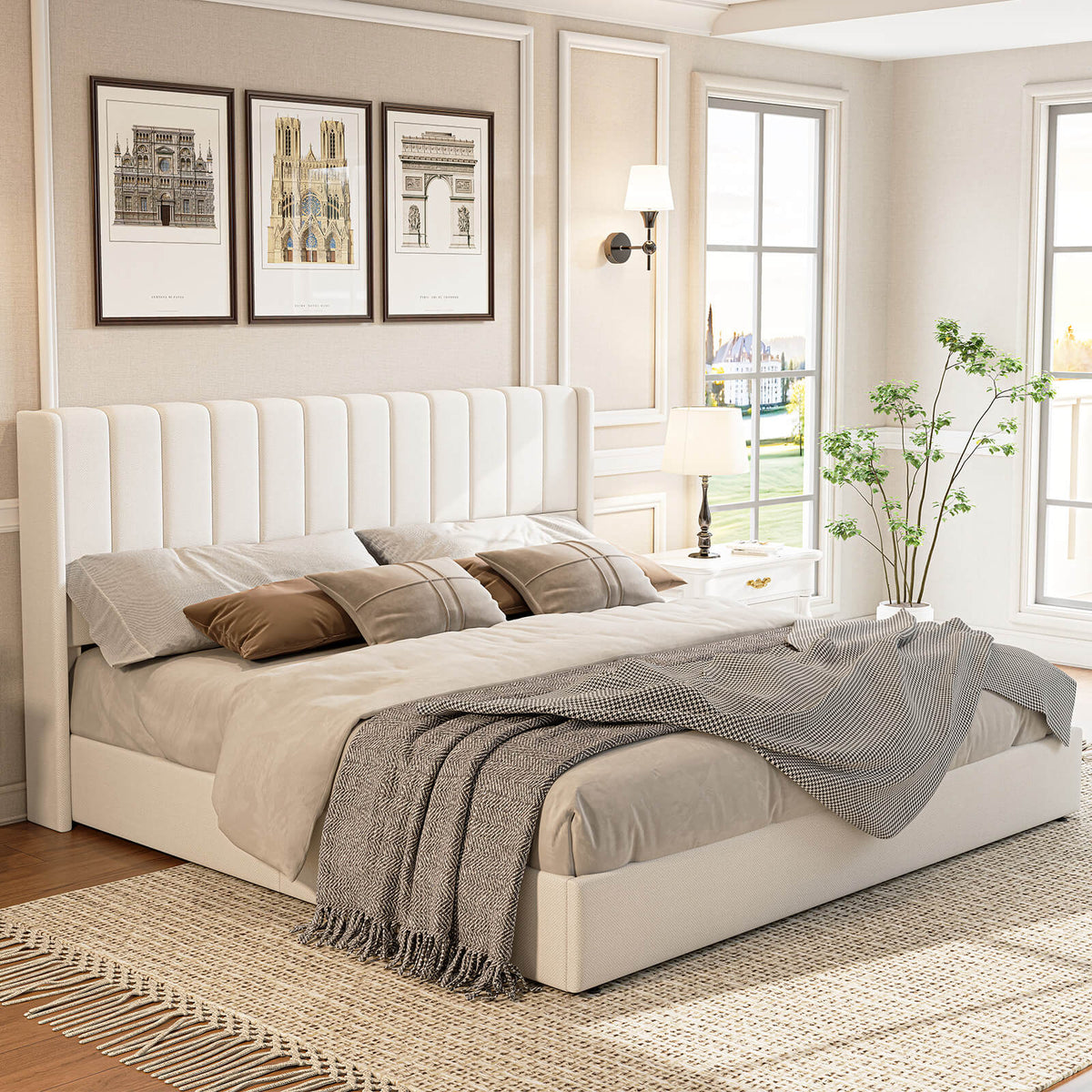 Brinley Lift Up Storage Bed Frame-Queen(White)