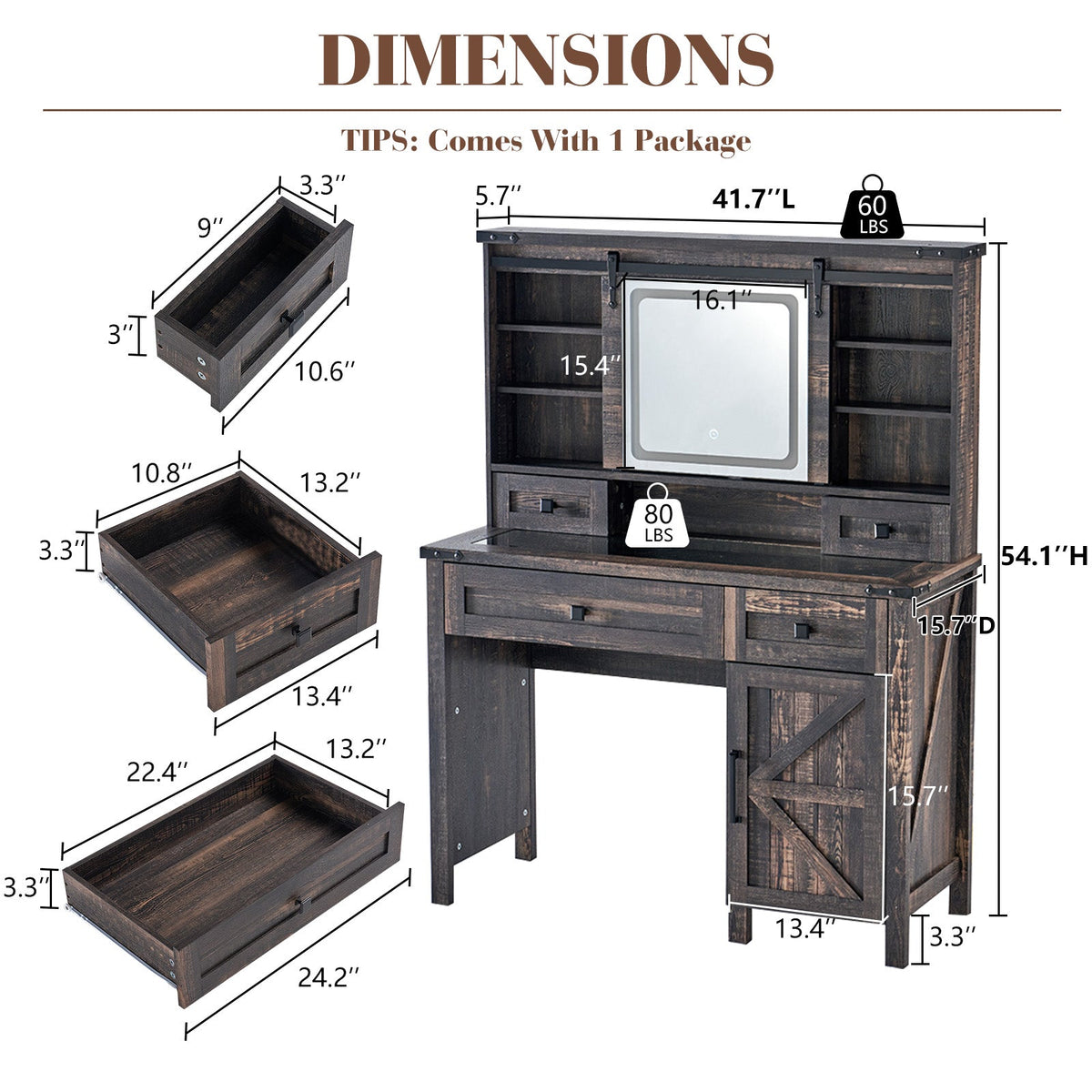 Bourton 42" Makeup Vanity - Black