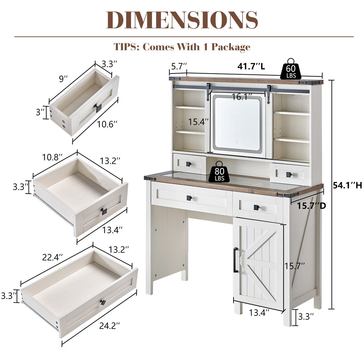 Bourton 42 Makeup Vanity - White