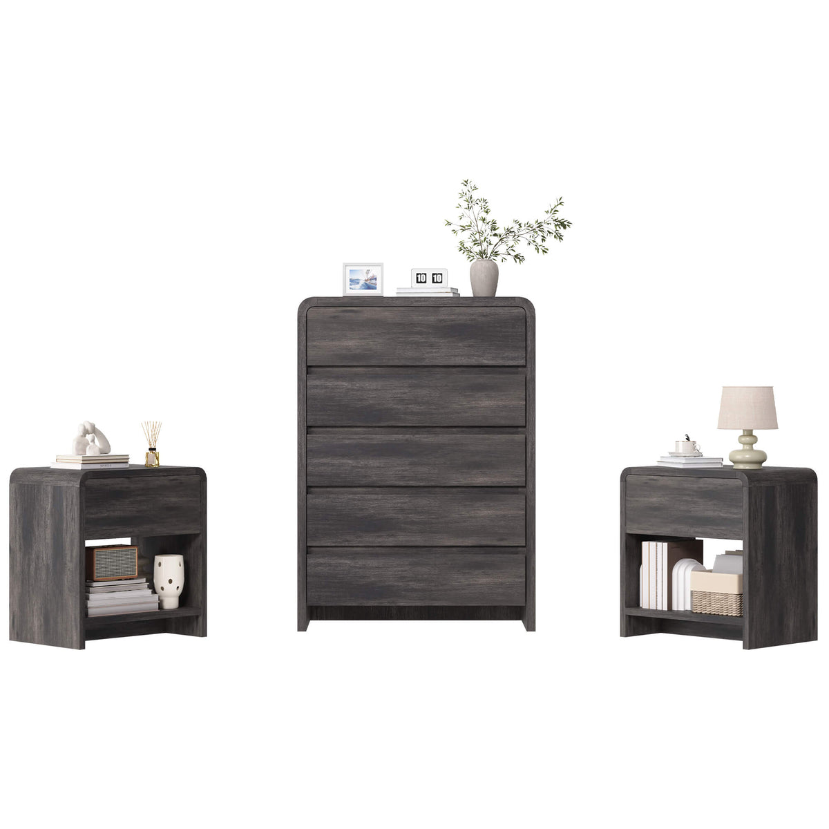 Garyon Modern Bedroom Furniture Set -5+2Black