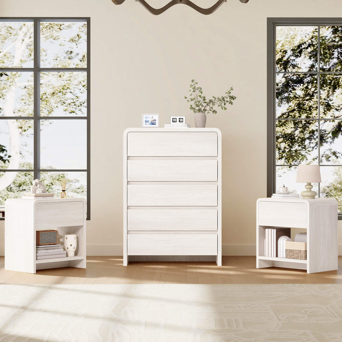 Garyon Modern Bedroom Furniture Set -5+2White