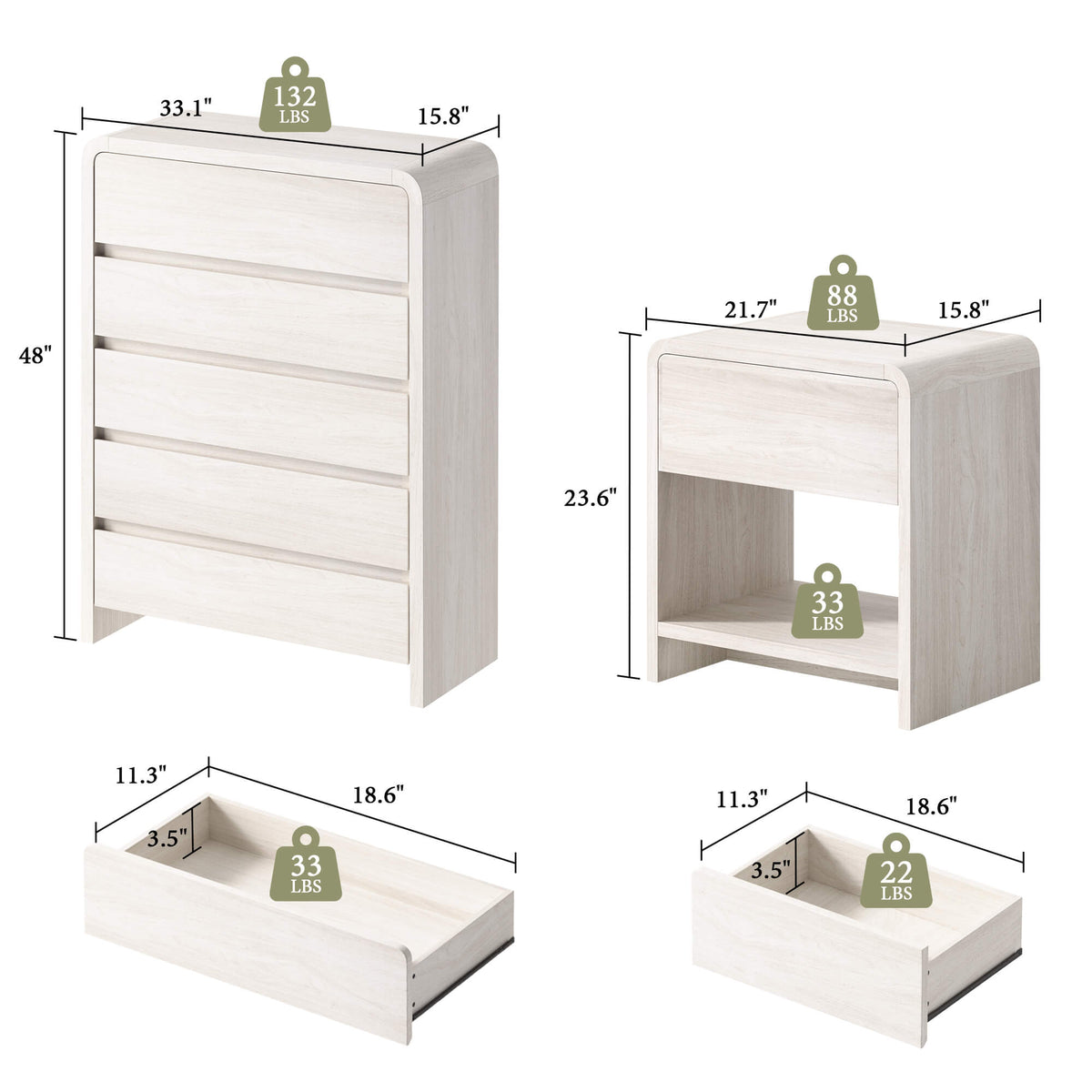 Garyon Modern Bedroom Furniture Set -5+2White