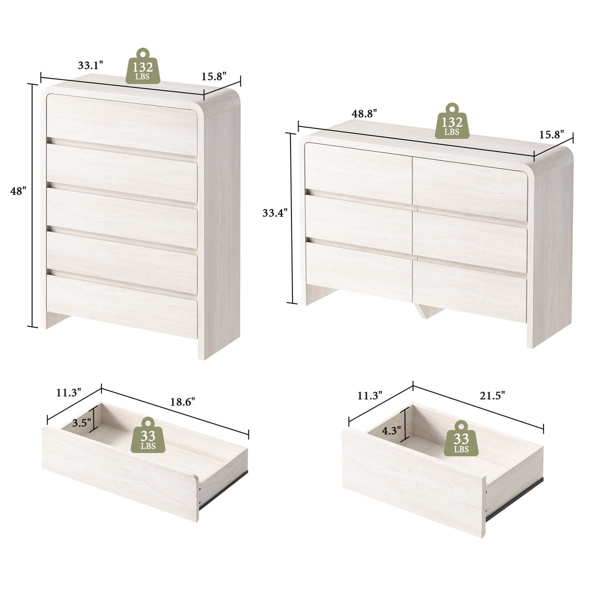Garyon Modern Bedroom Furniture Set -5+6+2White