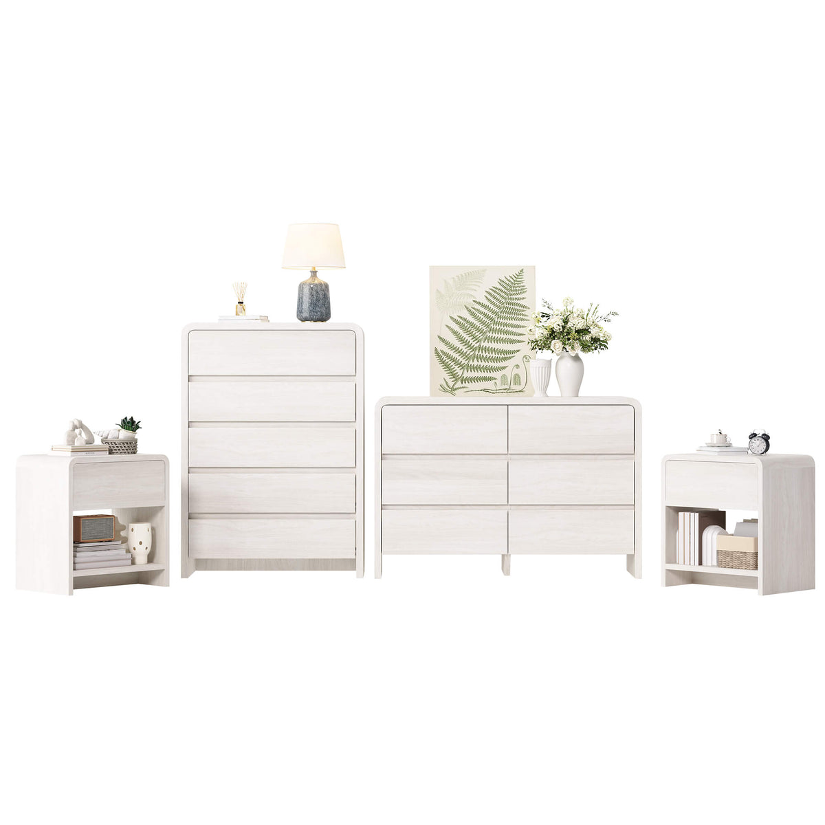 Garyon Modern Bedroom Furniture Set -5+6+2White