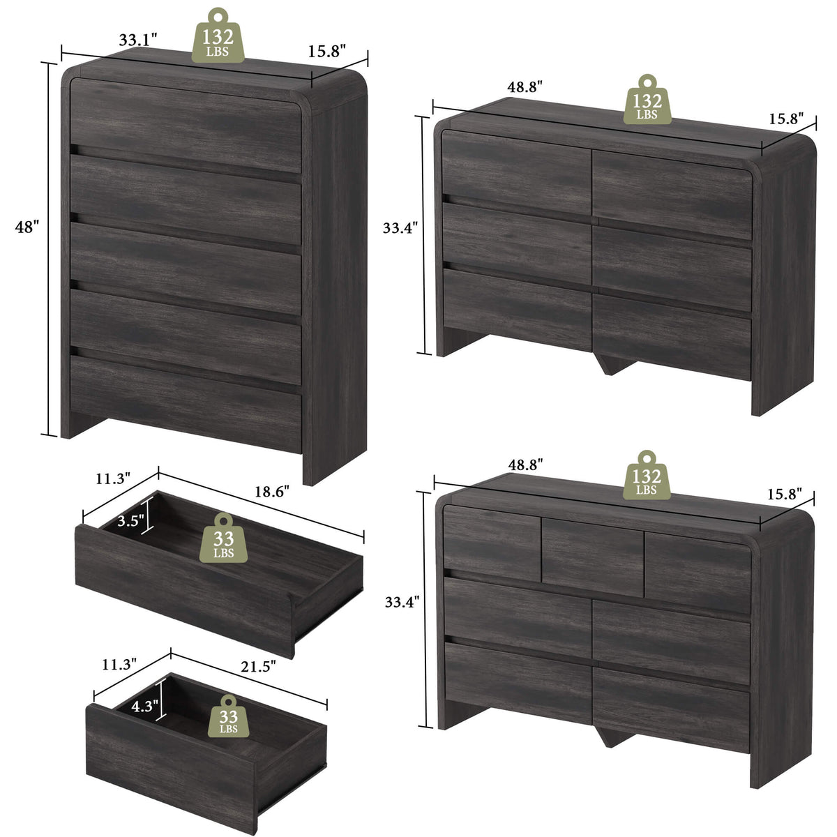Garyon Modern Bedroom Furniture Set -5+6+7Black