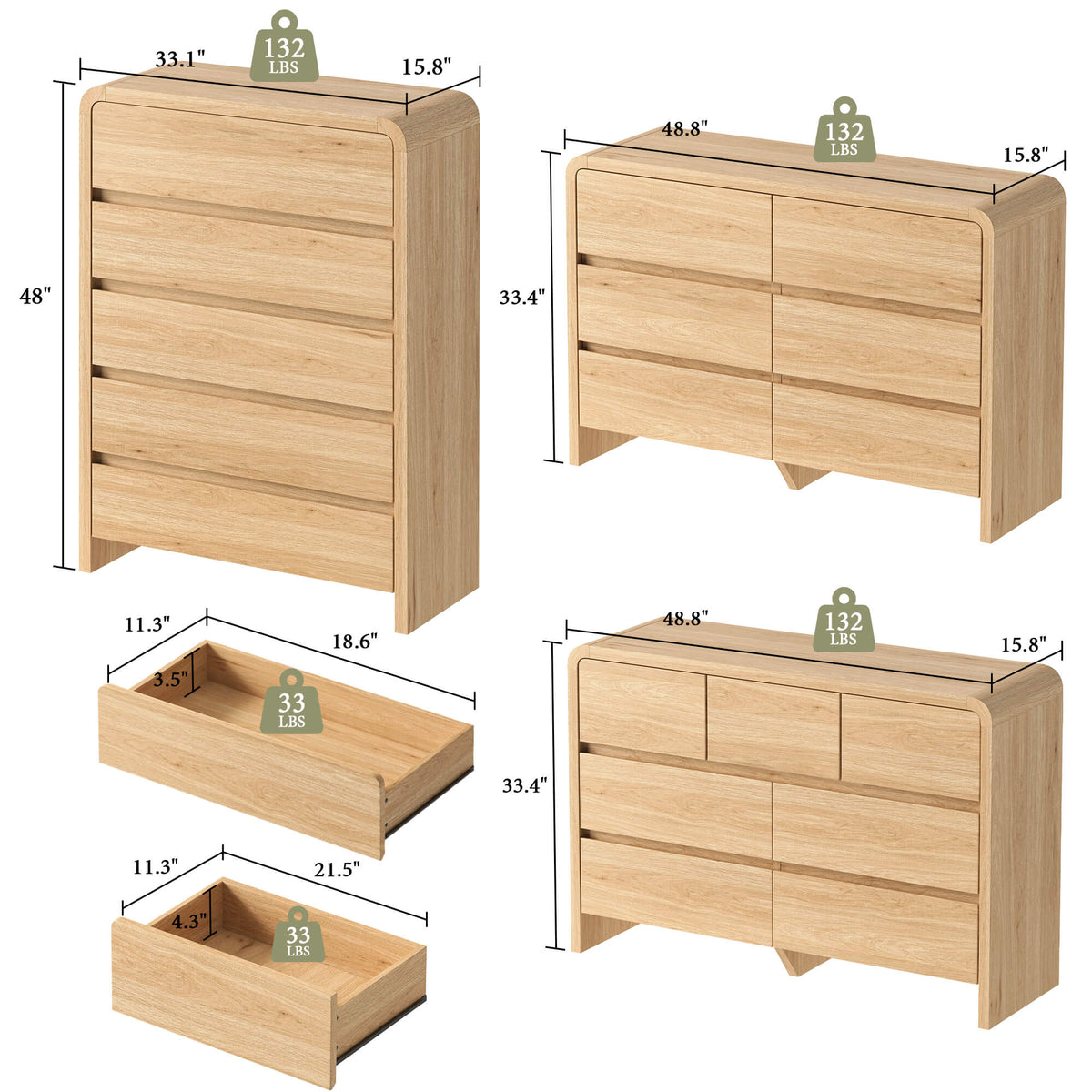 Garyon Modern Bedroom Furniture Set -5+6+7LightOak