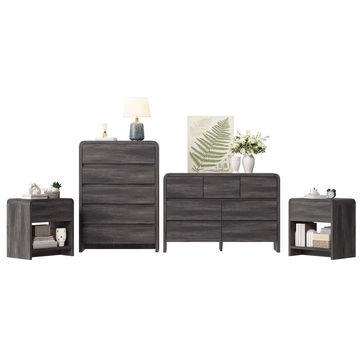 Garyon Modern Bedroom Furniture Set -5+7+2Black