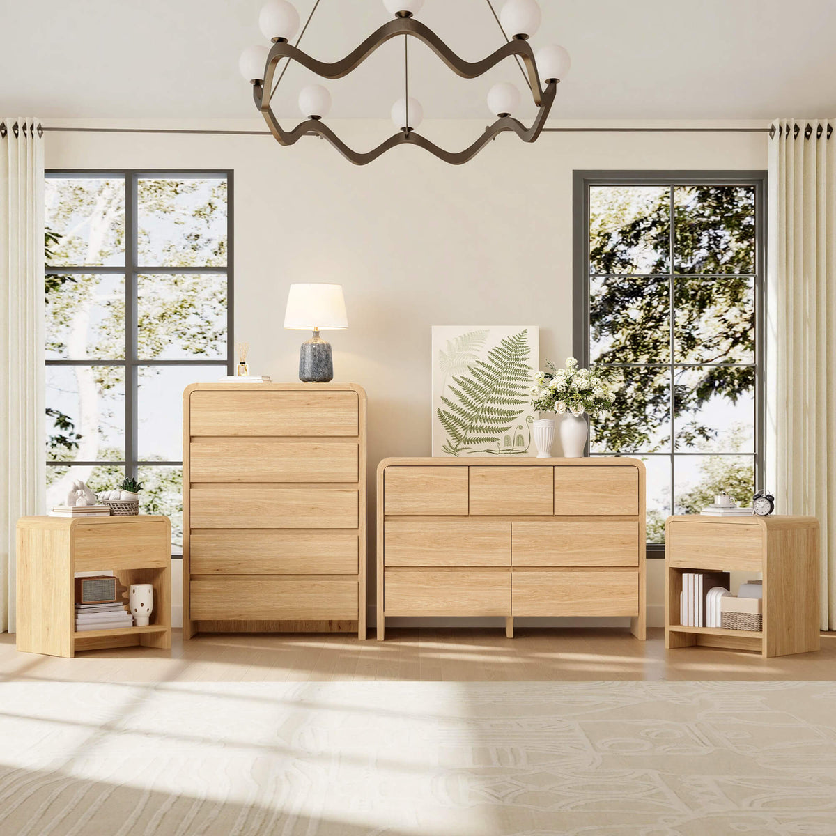 Garyon Modern Bedroom Furniture Set -5+7+2LightOak