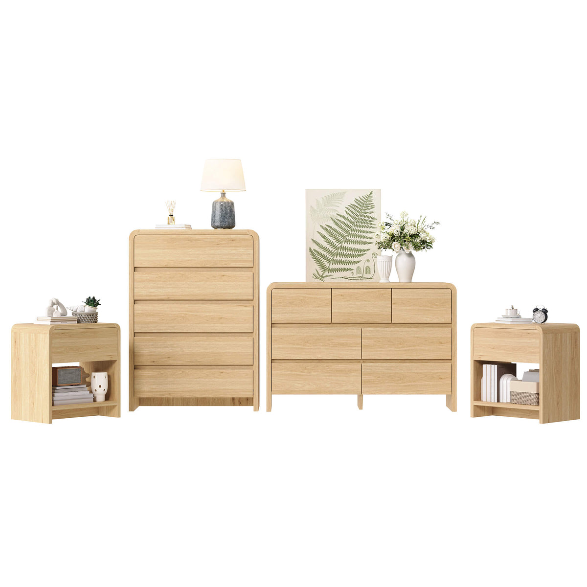 Garyon Modern Bedroom Furniture Set -5+7+2LightOak