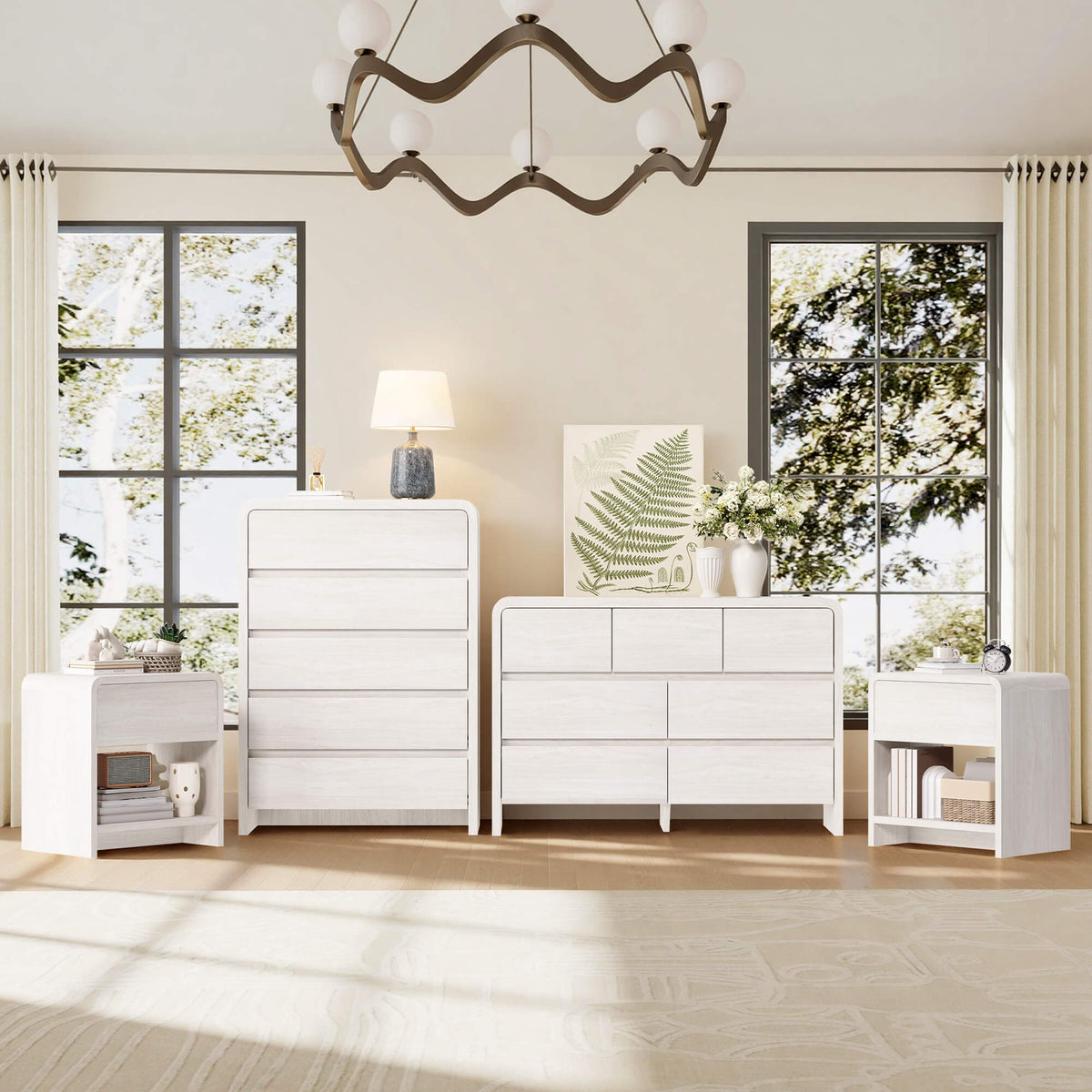Garyon Modern Bedroom Furniture Set -5+7+2White