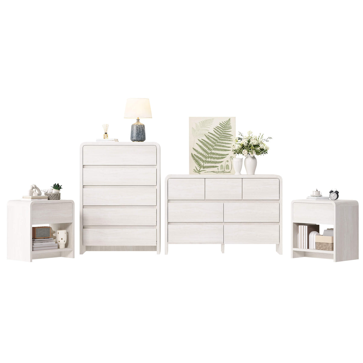 Garyon Modern Bedroom Furniture Set -5+7+2White