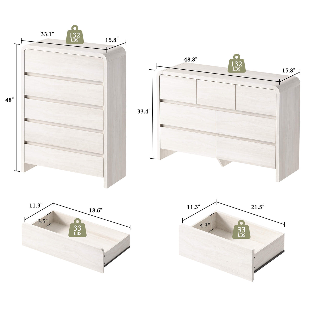 Garyon Modern Bedroom Furniture Set -5+7+2White