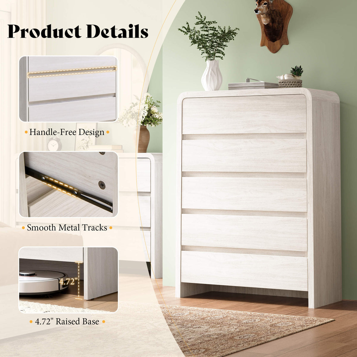 Garyon Modern Bedroom Furniture Set -5+7+2White