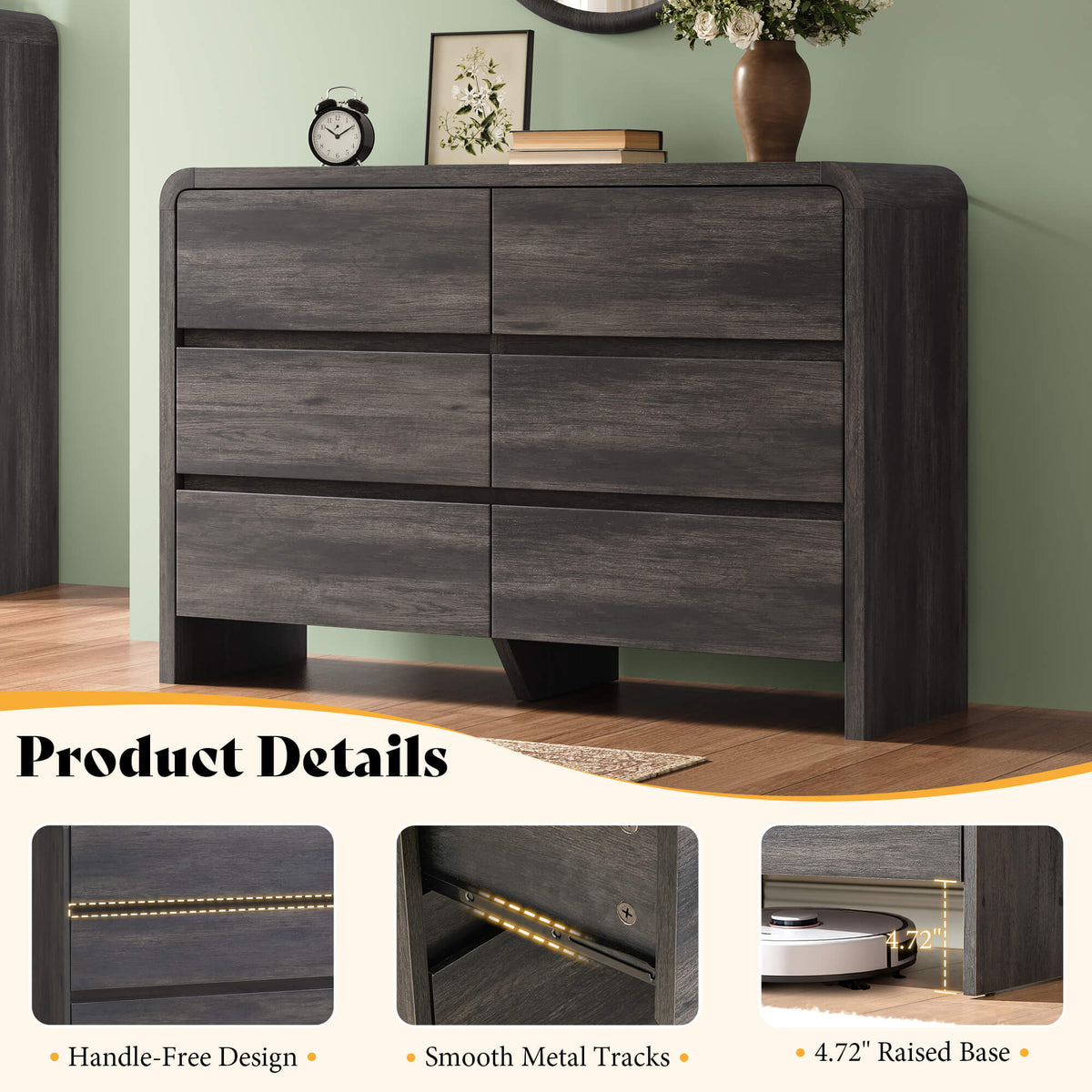 Garyon Modern Bedroom Furniture Set -6+2Black