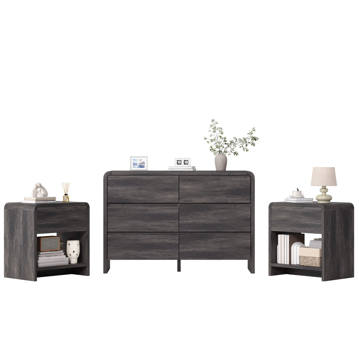 Garyon Modern Bedroom Furniture Set -6+2Black