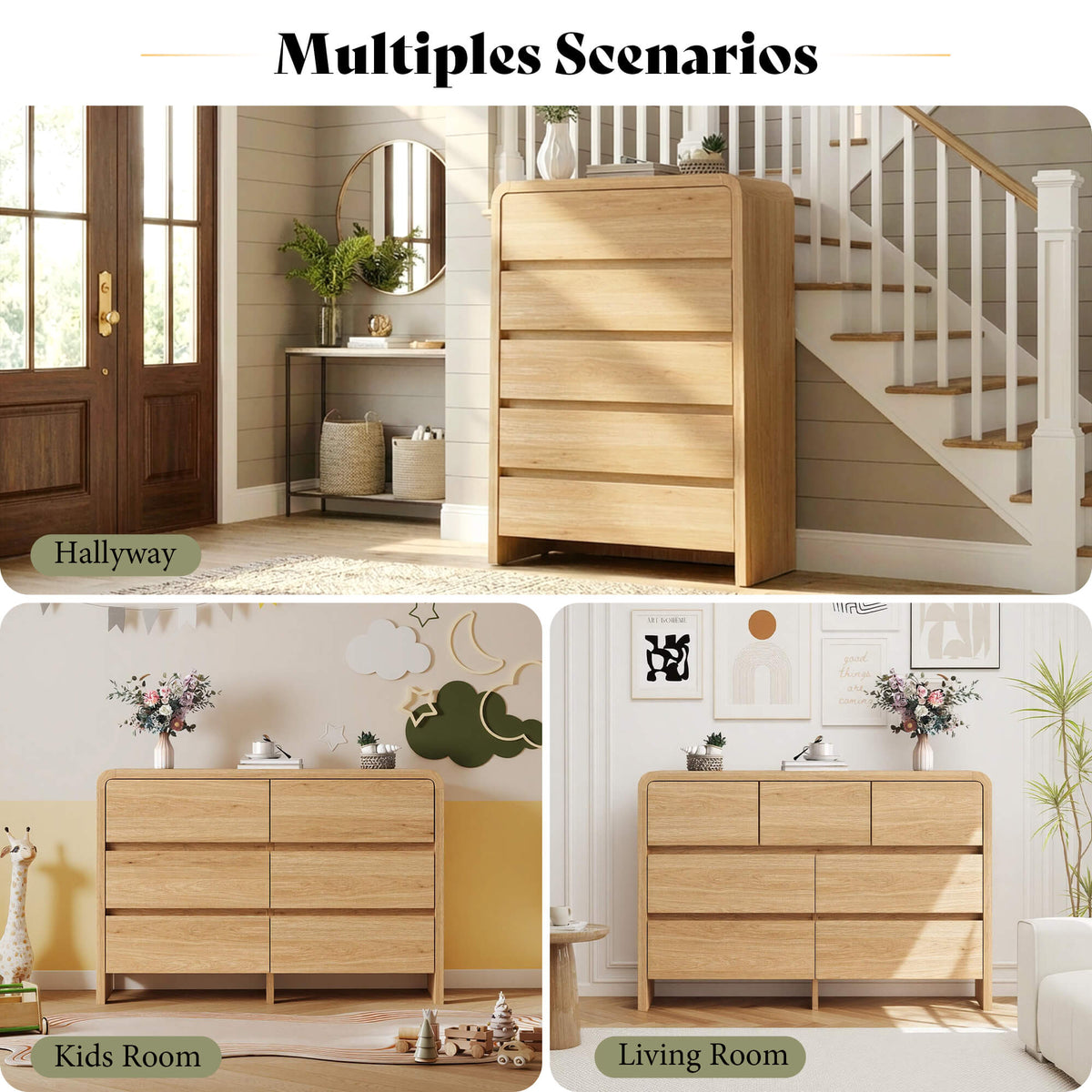 Garyon Modern Bedroom Furniture Set -6+2LightOak
