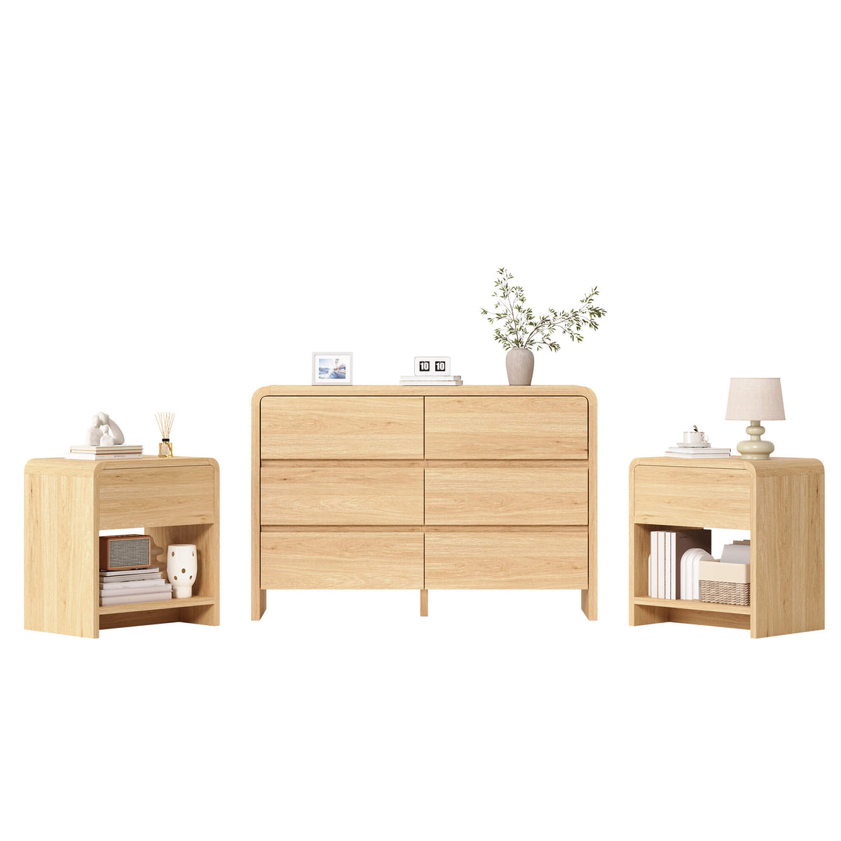 Garyon Modern Bedroom Furniture Set -6+2LightOak