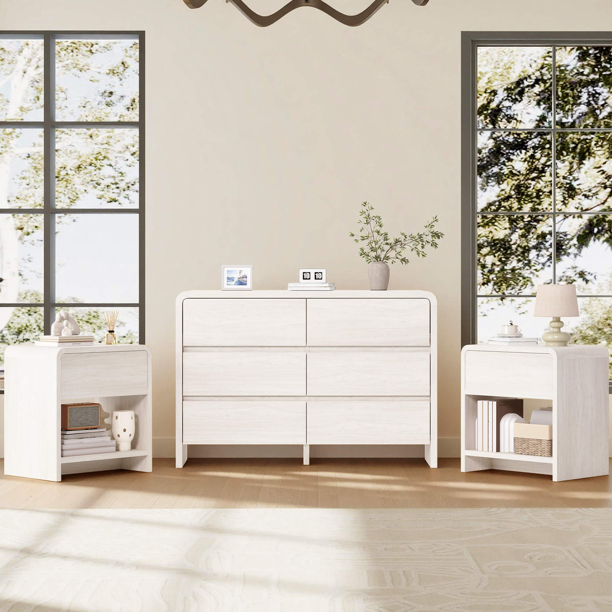 Garyon Modern Bedroom Furniture Set -6+2White