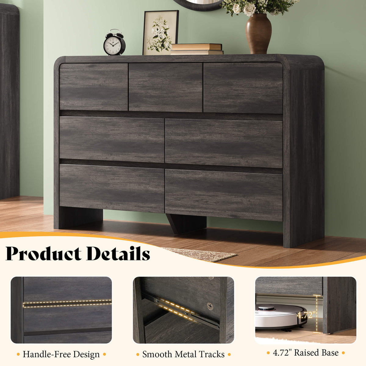 Garyon Modern Bedroom Furniture Set -7+2Black
