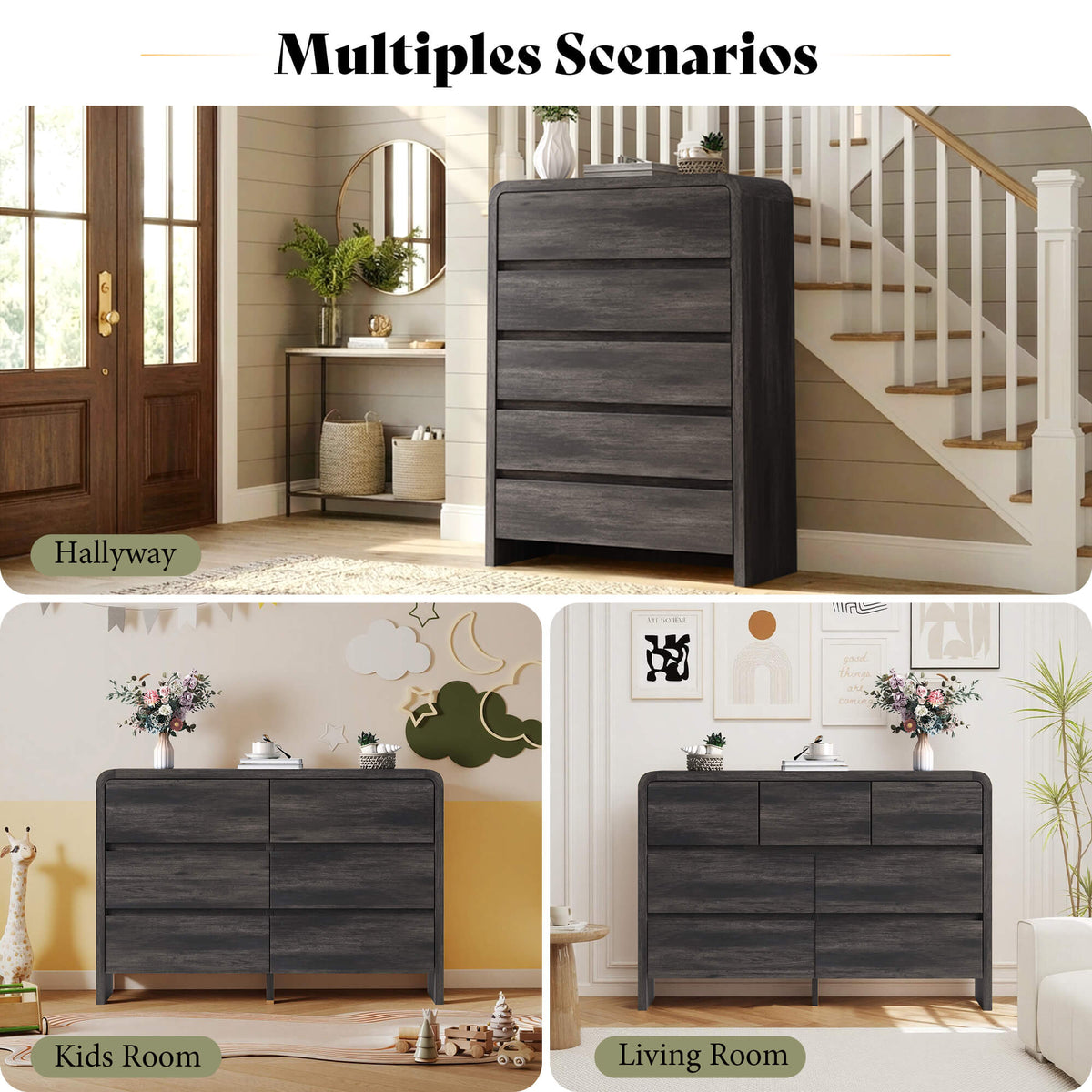 Garyon Modern Bedroom Furniture Set -7+2Black