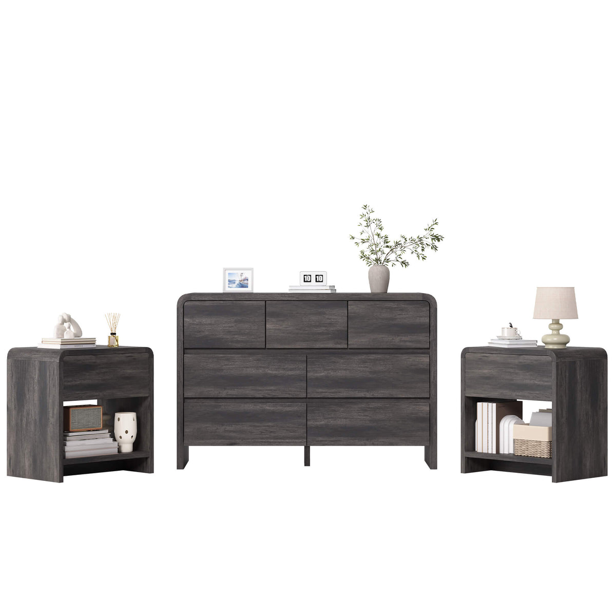 Garyon Modern Bedroom Furniture Set -7+2Black
