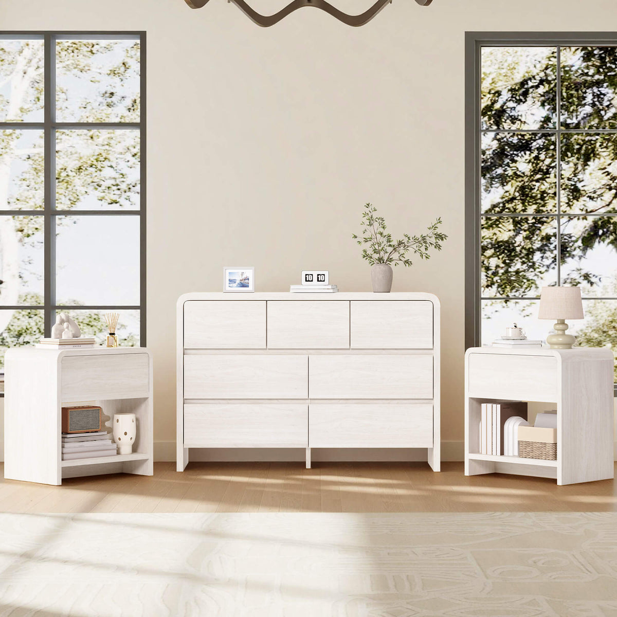 Garyon Modern Bedroom Furniture Set -7+2White