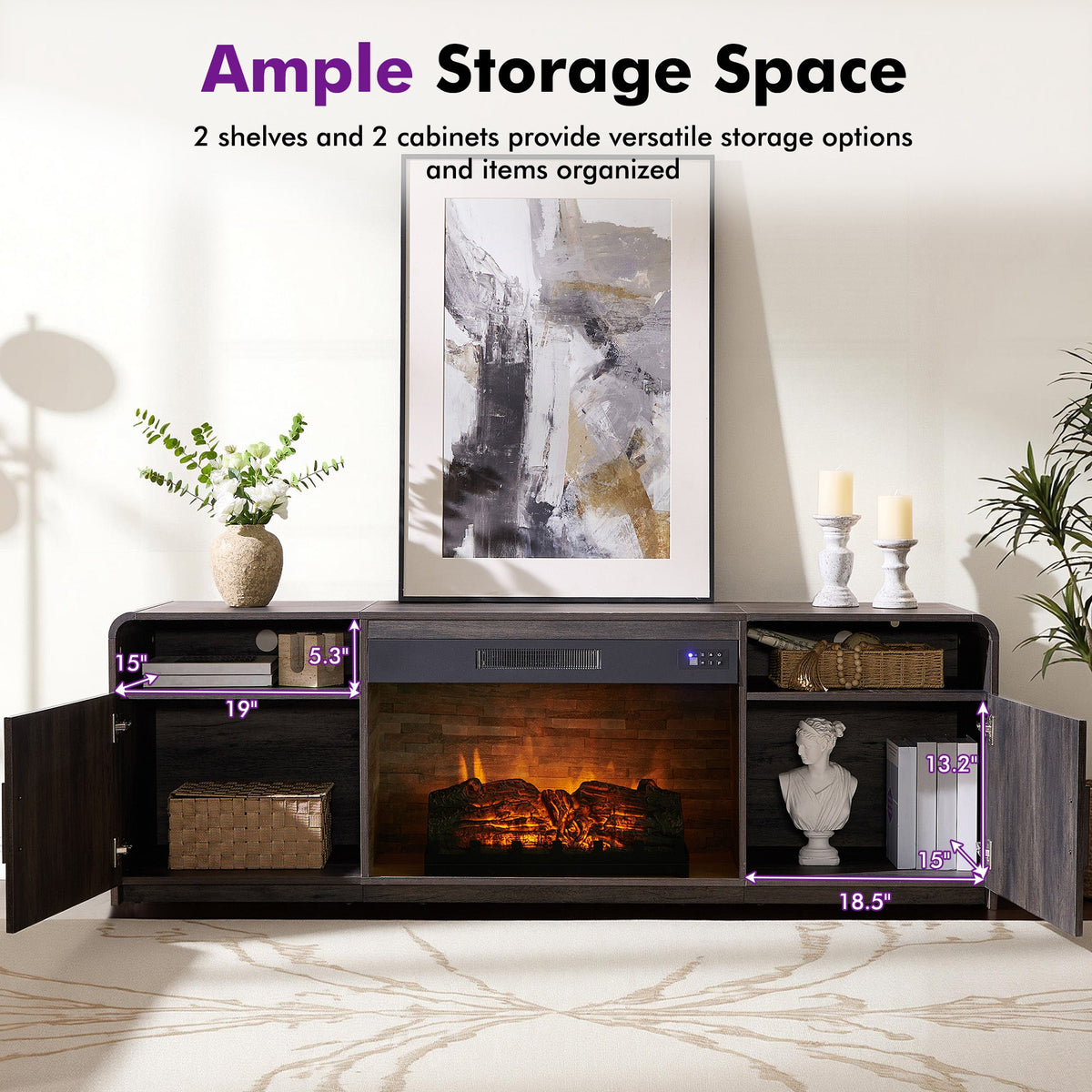 70-Inch Fluted Fireplace TV Stand Amerlife Black